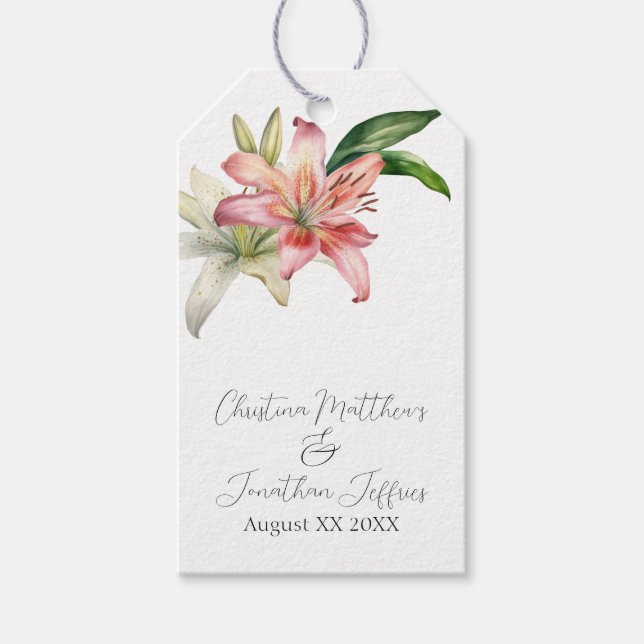 Romantic Pink & White Lilies Gift Tags (Front)