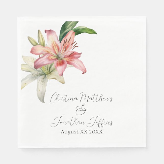 Romantic Pink & White Lilies Napkin (Front)