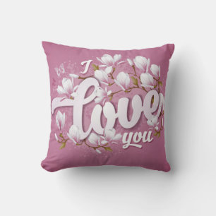 Romantic Pink & White Magnolia Floral Cushion