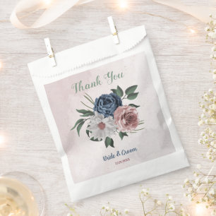 Romantic pink white navy flowers greenery wedding favour bags