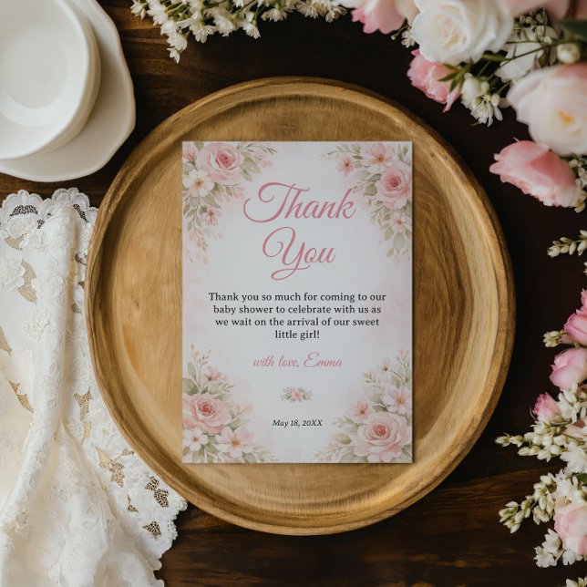 Romantic Pink Wildflower Baby Shower Thank You Card (Creator Uploaded)