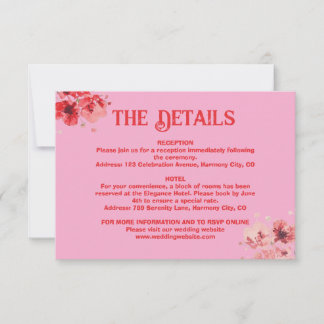Romantic PinkFloral wedding Details Enclosure Card