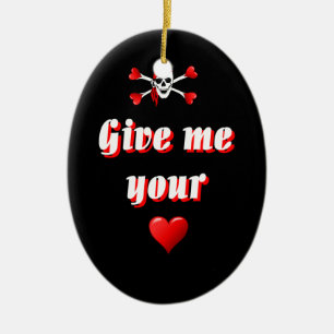 Romantic Pirate and Vaentines love hearts Ceramic Tree Decoration