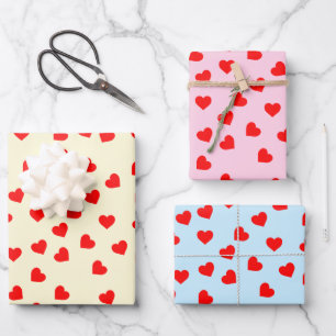 Romantic Playful Red Heart Pattern Pastel Wrapping Paper Sheet