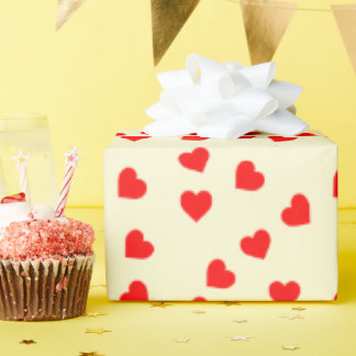 Romantic Playful Red Heart Pattern Pastel Yellow Wrapping Paper