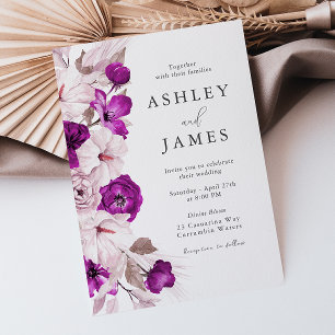 Romantic Plum & Blush Watercolor Wedding Invitation
