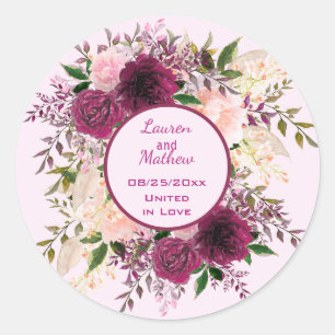 Romantic Plum Burgundy and Blush Pink Floral  Classic Round Sticker
