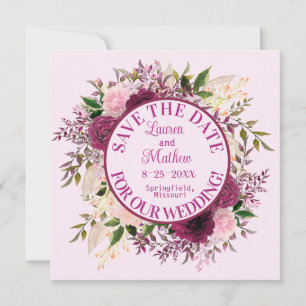 Romantic Plum Burgundy Blush Pink Floral Save The Date
