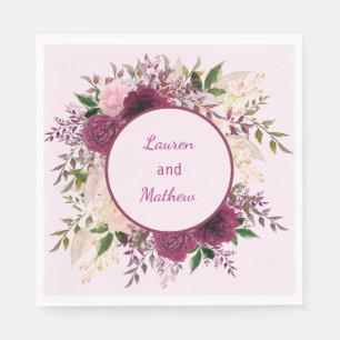 Romantic Plum Burgundy, Blush Pink Personalised Napkin