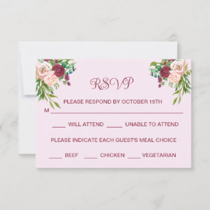 Romantic Plum Burgundy Blush Pink Wedding RSVP     Save The Date