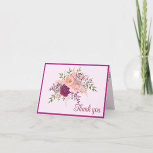 Romantic Plum Burgundy Blush Pink Wedding Thank You Card