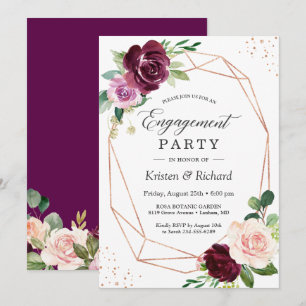 Romantic Plum Purple Blush Floral Engagement Party Invitation