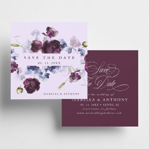 Romantic Plum Purple & Indigo Blue Floral Wedding Save The Date