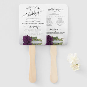 Romantic Plum Purple Rose Elegant Wedding Program Hand Fan