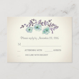 Romantic plum watercolor blossoms RSVP cards