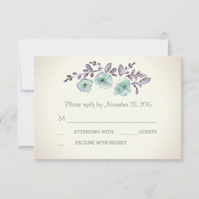 Romantic plum watercolor blossoms RSVP cards (Front)