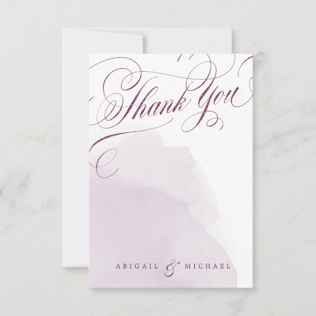 Romantic plum wedding calligraphy thank you card (Front)