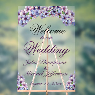 Romantic Poetic Lilac Watercolor Floral Wedding Acrylic Sign