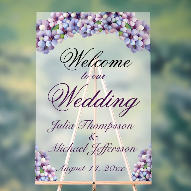 Romantic Poetic Lilac Watercolor Floral Wedding Acrylic Sign (Neutral)