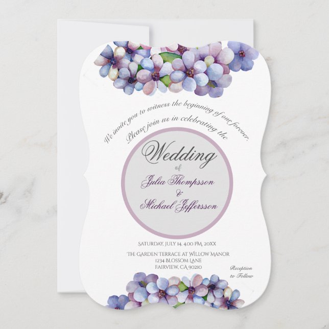 Romantic Poetic Lilac Watercolor Floral Wedding Invitation (Front)