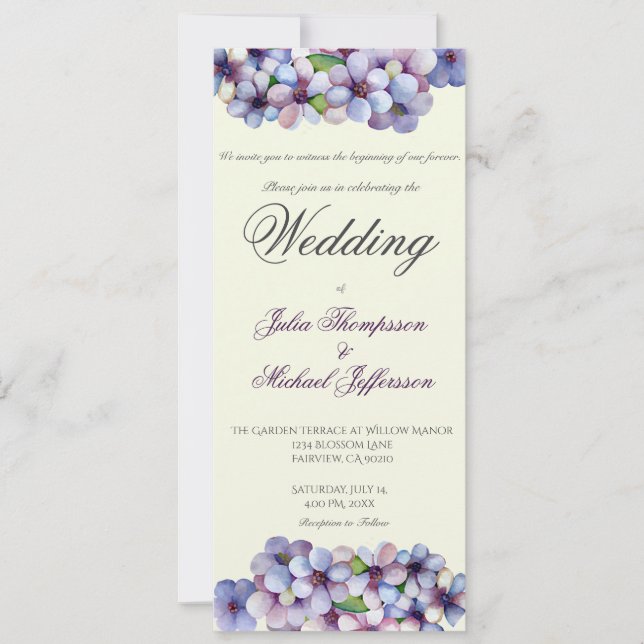 Romantic Poetic Lilac Watercolor Floral Wedding Invitation (Front)