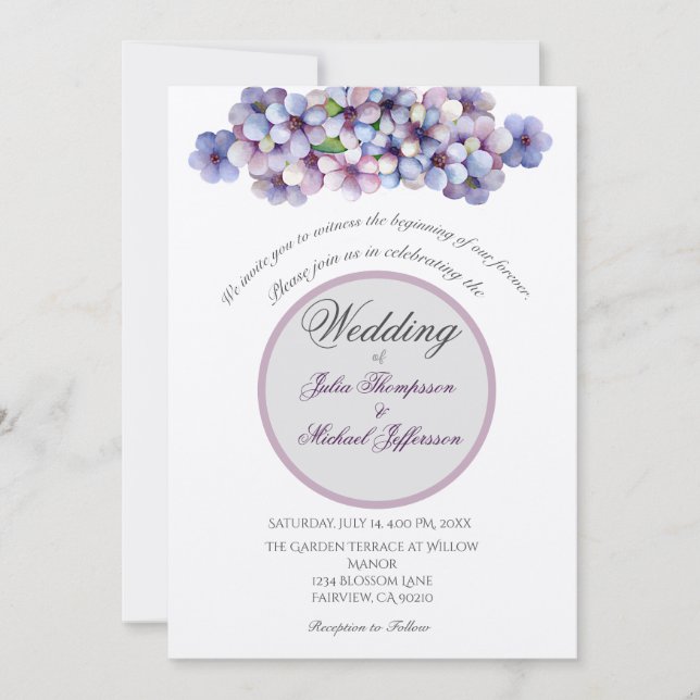 Romantic Poetic Lilac Watercolor Floral Wedding Invitation (Front)