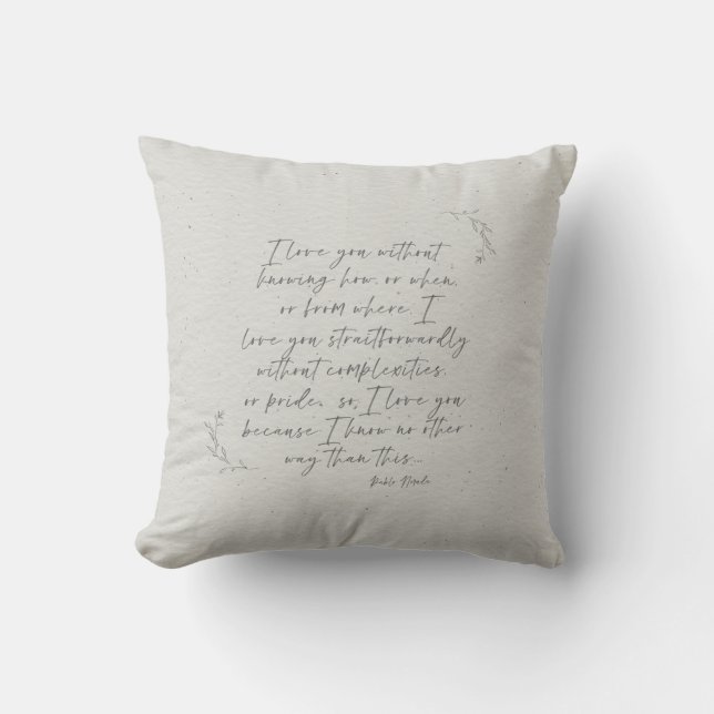 Romantic Poetry Calligraphy Monogram Throw Pillow (Front)