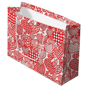 Romantic Polka Heart Doodle Red White Large Gift Bag