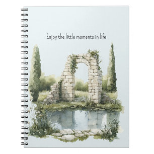 Romantic Pond Floral White Stones Enjoy Moments Notebook