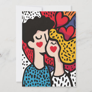 Romantic Pop Art Illustration of a Loving Couple Invitation