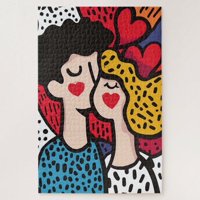 Romantic Pop Art Illustration of a Loving Couple Jigsaw Puzzle (Vertical)