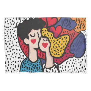 Romantic Pop Art Illustration of a Loving Couple Pillowcase