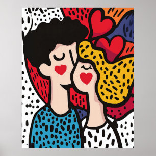 Romantic Pop Art Illustration of a Loving Couple Poster