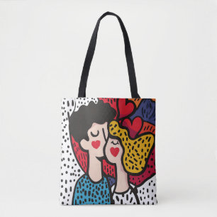 Romantic Pop Art Illustration of a Loving Couple Tote Bag