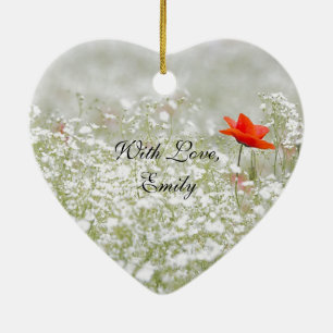 Romantic Poppy Flower Red White Meadow Nature Ceramic Tree Decoration