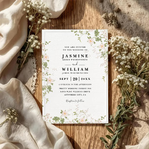 Romantic Precious Flowers Rustic QR Code Wedding Invitation