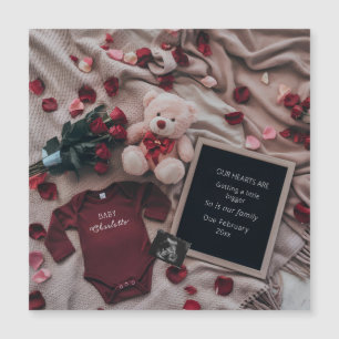 Romantic Pregnancy Announcement with Roses & Teddy