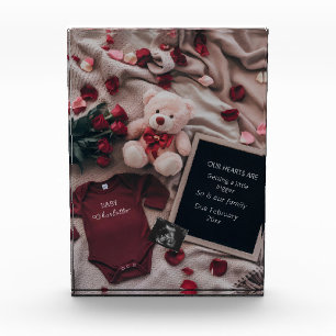 Romantic Pregnancy Announcement with Roses & Teddy Photo Block