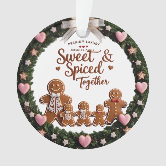 Romantic Premium Gingerbread Wreath Family Acrylic Ornament (Front)