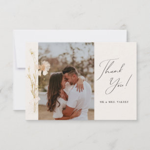 Romantic Pressed Flowers Wedding Photo Cream Thank You Card