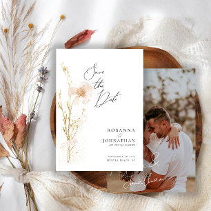 Romantic Pressed Gold and Blush Wildflowers Save The Date