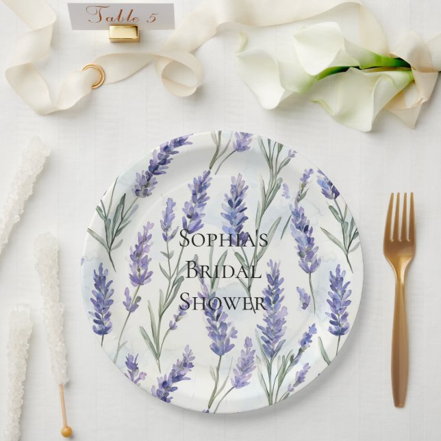 Romantic Pretty Lavender Flowers Bridal Shower Paper Plate (Wedding)