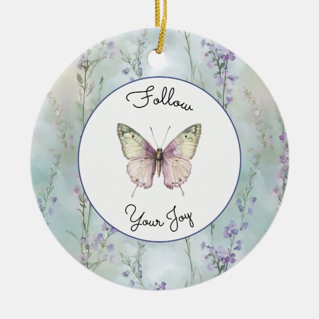 Romantic Pretty Lavender Flowers Ceramic Tree Decoration (Front)
