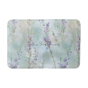 Romantic Pretty Lavender Flowers Dragonflies Bath Mat