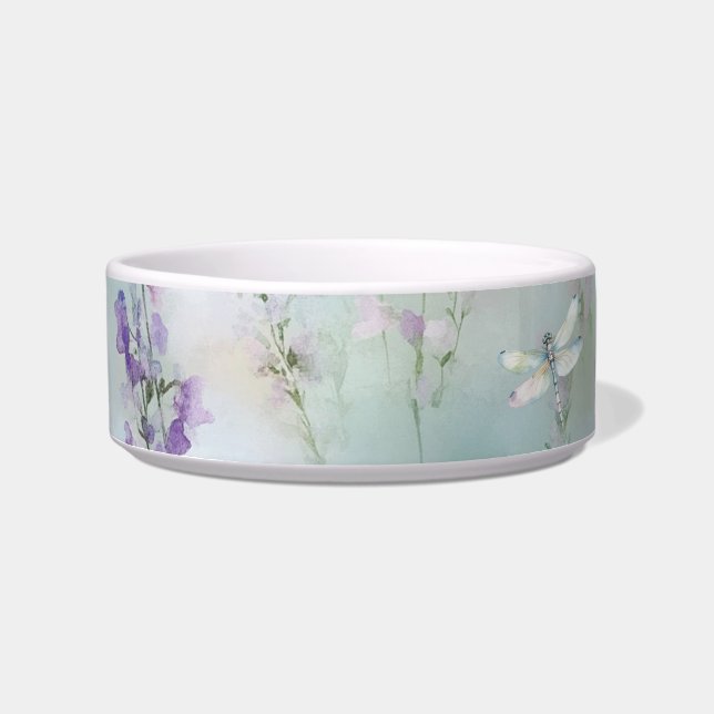 Romantic Pretty Lavender Flowers Dragonflies Bowl (Front)