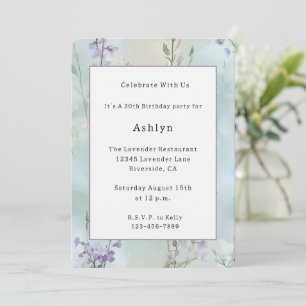 Romantic Pretty Lavender Flowers Garden Birthday Invitation