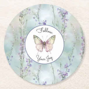 Romantic Pretty Lavender Flowers Round Paper Coaster