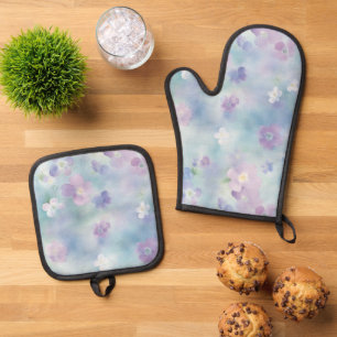 Romantic Pretty Lavender White Flowers   Oven Mitt & Pot Holder Set