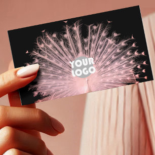 Romantic Pretty Pink Peacock on Black Custom Logo Business Card