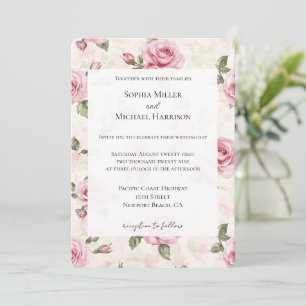 Romantic Pretty Pink Roses Floral Wedding Invitation